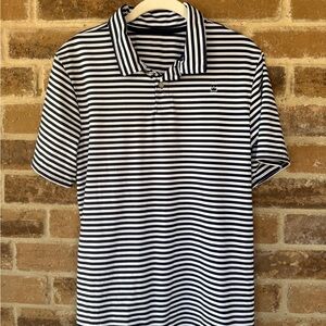 crown & ivy Black & White Striped Polo